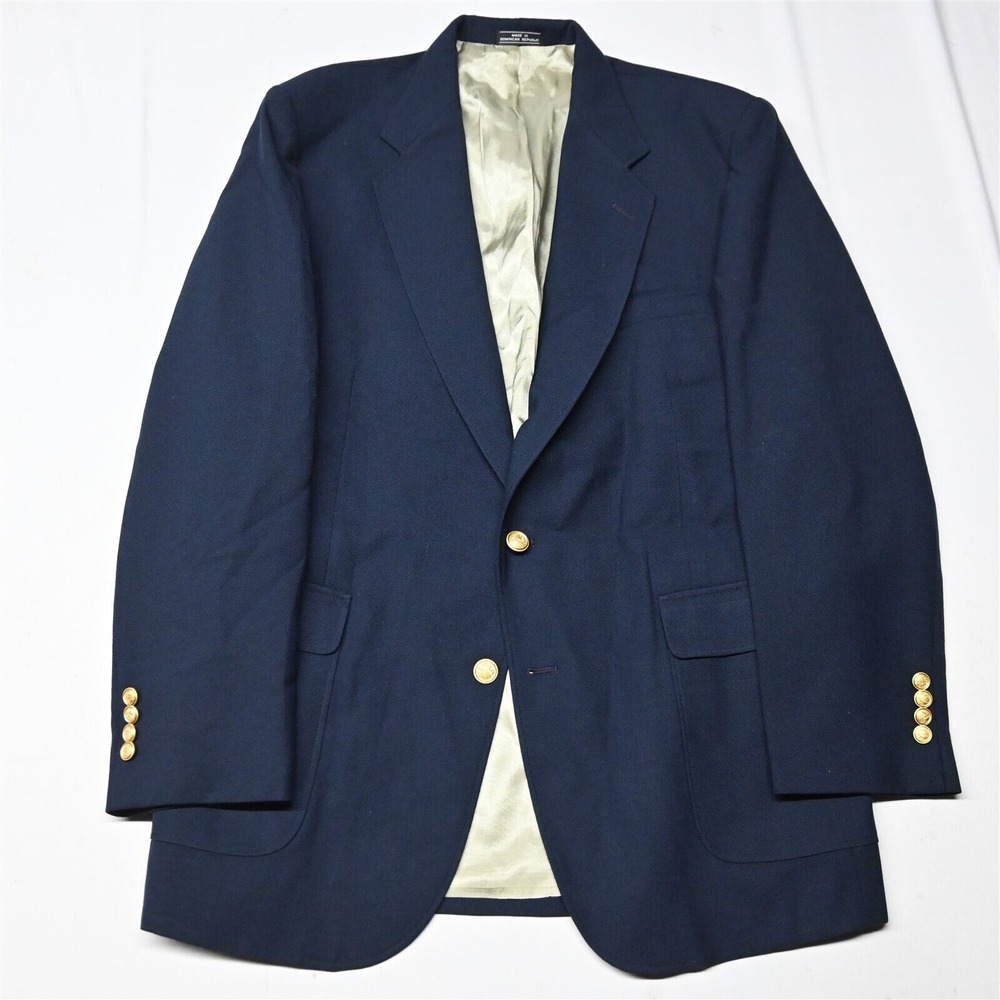 Vtg Stanley Blacker 44L Navy Blue Hopsack‎ Gold Button Blazer Sport Coat Jacket